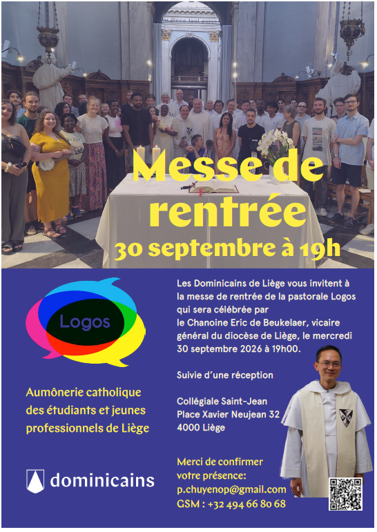 Affiche de la messe de rentrée de la Pastorale Logos, mercredi 30 septembre à 19 h
