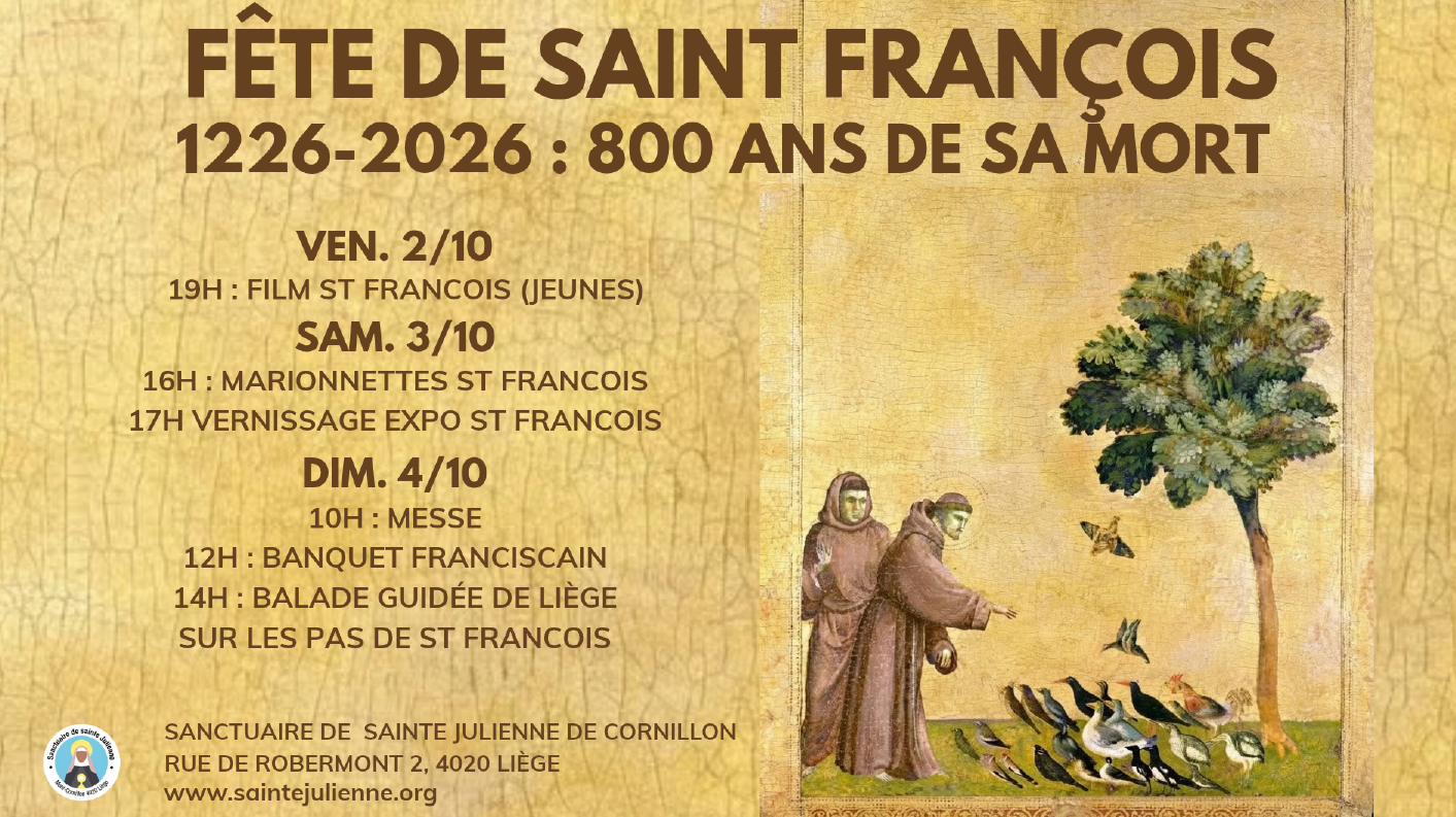Visuel des festivités des 800 ans de saint François d'Assise au sanctuaire de sainte Julienne de Cornillon, du 2 au 4 octobre 2026